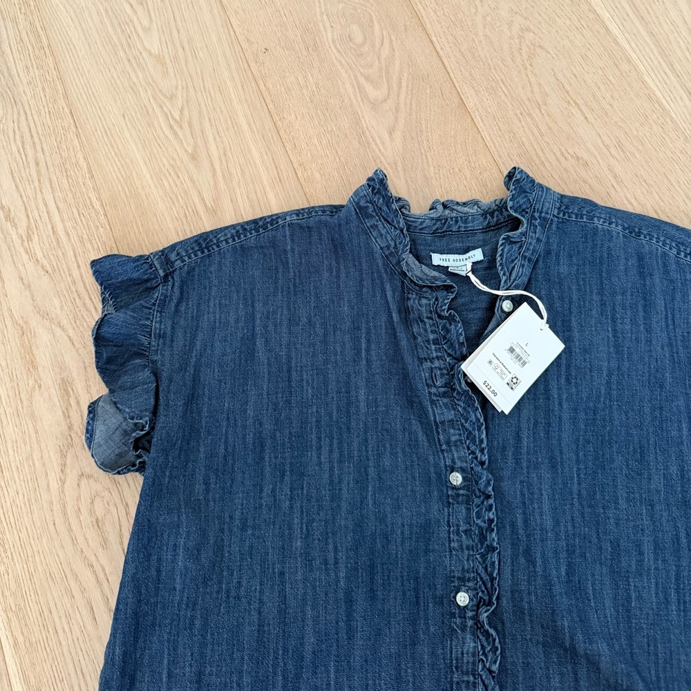 Free Assembly Denim Ruffle Button-Up Blouse - Picture 4 of 5